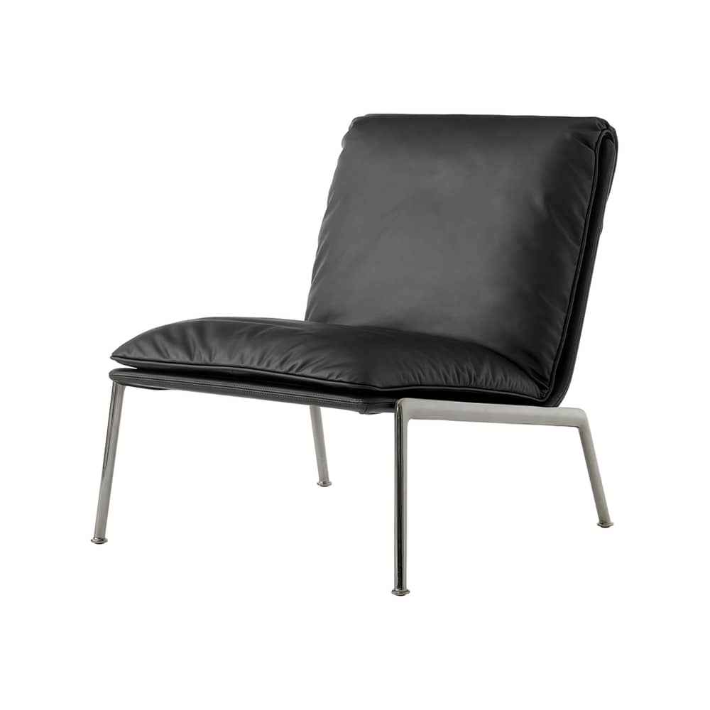 Poltrona imbottita Muno LN18 pelle nero - &tradition - Pelle nera / Base cromata -  Ouate, Alluminio, Compensato, Espanso, Pelle