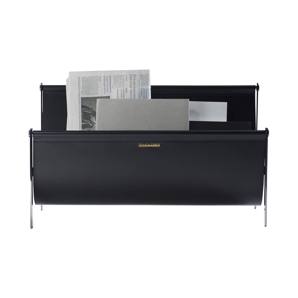 Porte-revues  métal cuir noir / L 58 cm - Opinion Ciatti - Noir - Acier finition noir brillant, Cuir régénéré