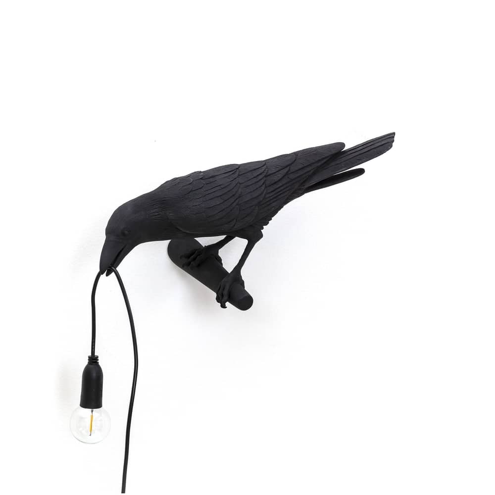 Bird Looking Wall light with plug plastic material black / Wall - Perched raven - Seletti - Perched raven / Black - Resin