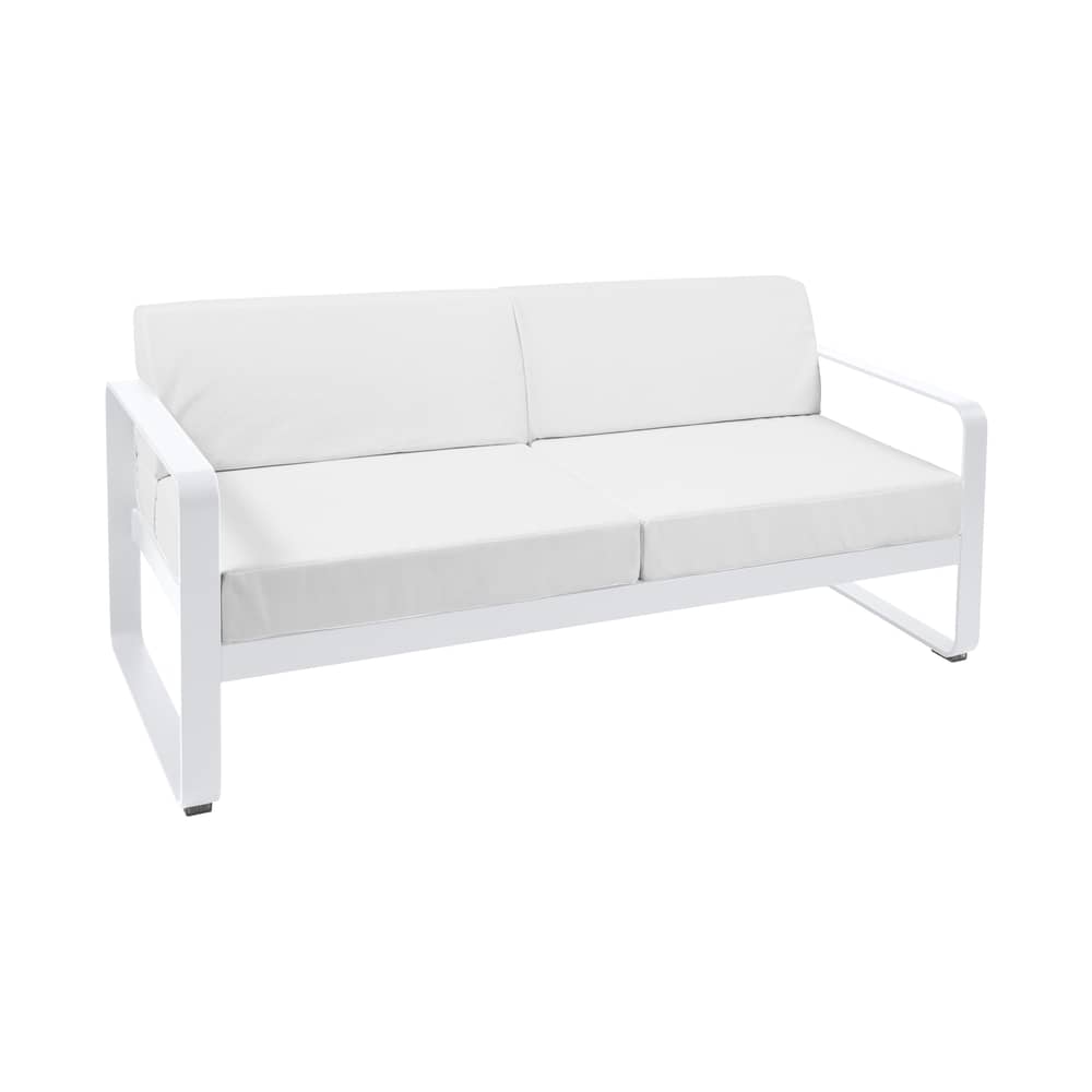 Canapé de jardin 2 places Bellevie métal tissu blanc L 160 cm - Tissu blanc grisé - Fermob - Blanc coton / Tissu blanc grisé - Aluminium laqué, Mousse, Tissu acrylique