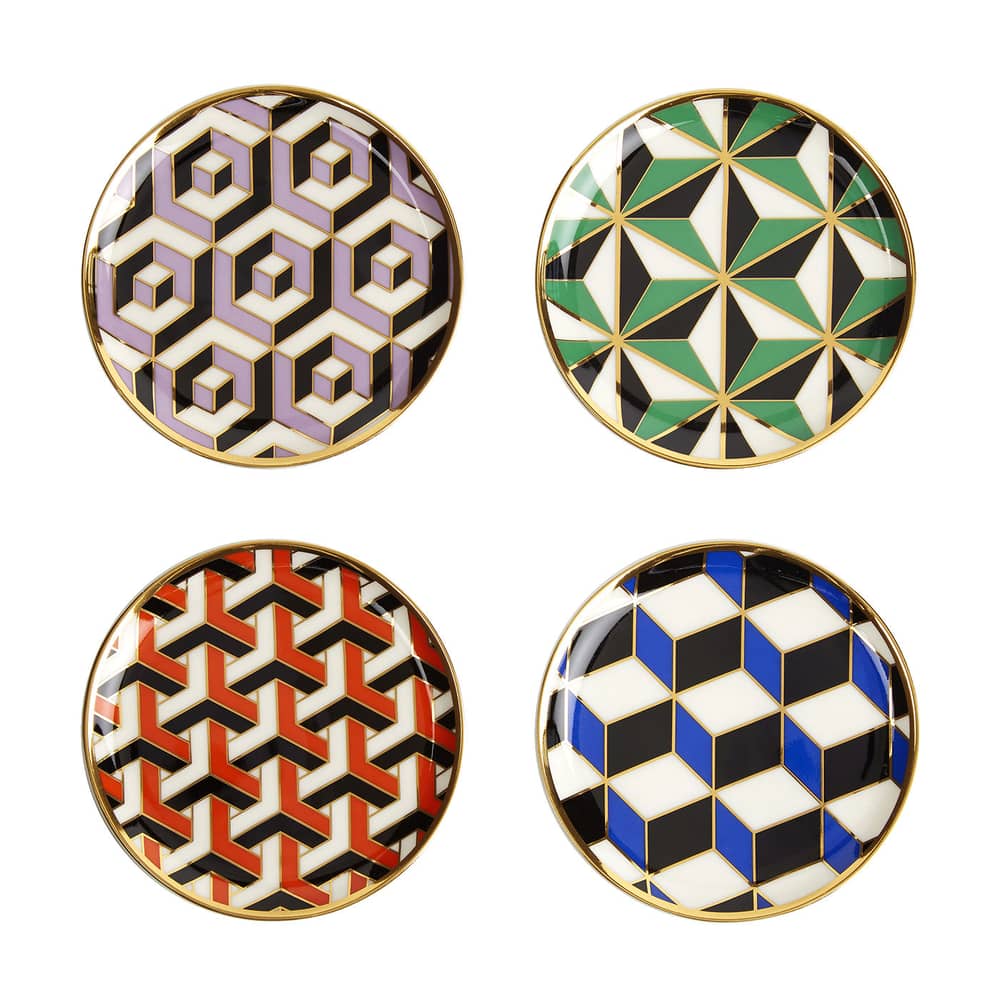 Dessous de verre Versailles / Set de 4 - Porcelaine & or 24 carats - Jonathan Adler - Versailles / Multicolore - Porcelaine blanche peinte