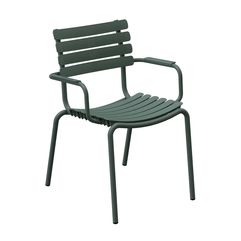Fauteuil empilable ReCLIPS plastique vert / Accoudoirs métal - Plastique recyclé - Houe - Vert Olive - Aluminium thermolaqué, Plastique recyclé