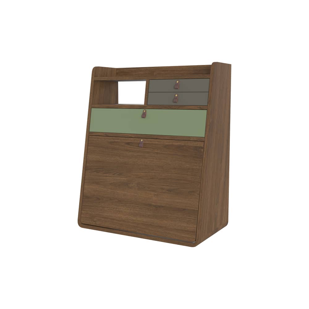 Secrétaire mural Gaston bois vert / L 60 x H 72 cm - Hartô - Vert cendré & vert sauge / Frêne marron - MDF laqué, MDF plaqué frêne teinté