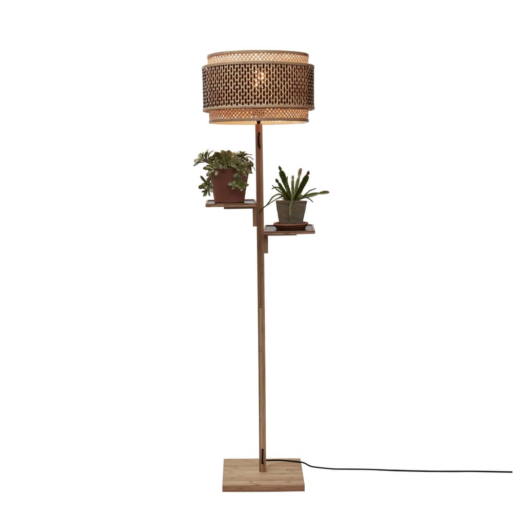 Lampadaire Bhutan   / bambou / 2 étagères - H 160 cm - GOOD&MOJO - Pied bois naturel - Bambou, Bambou tressé, Fer
