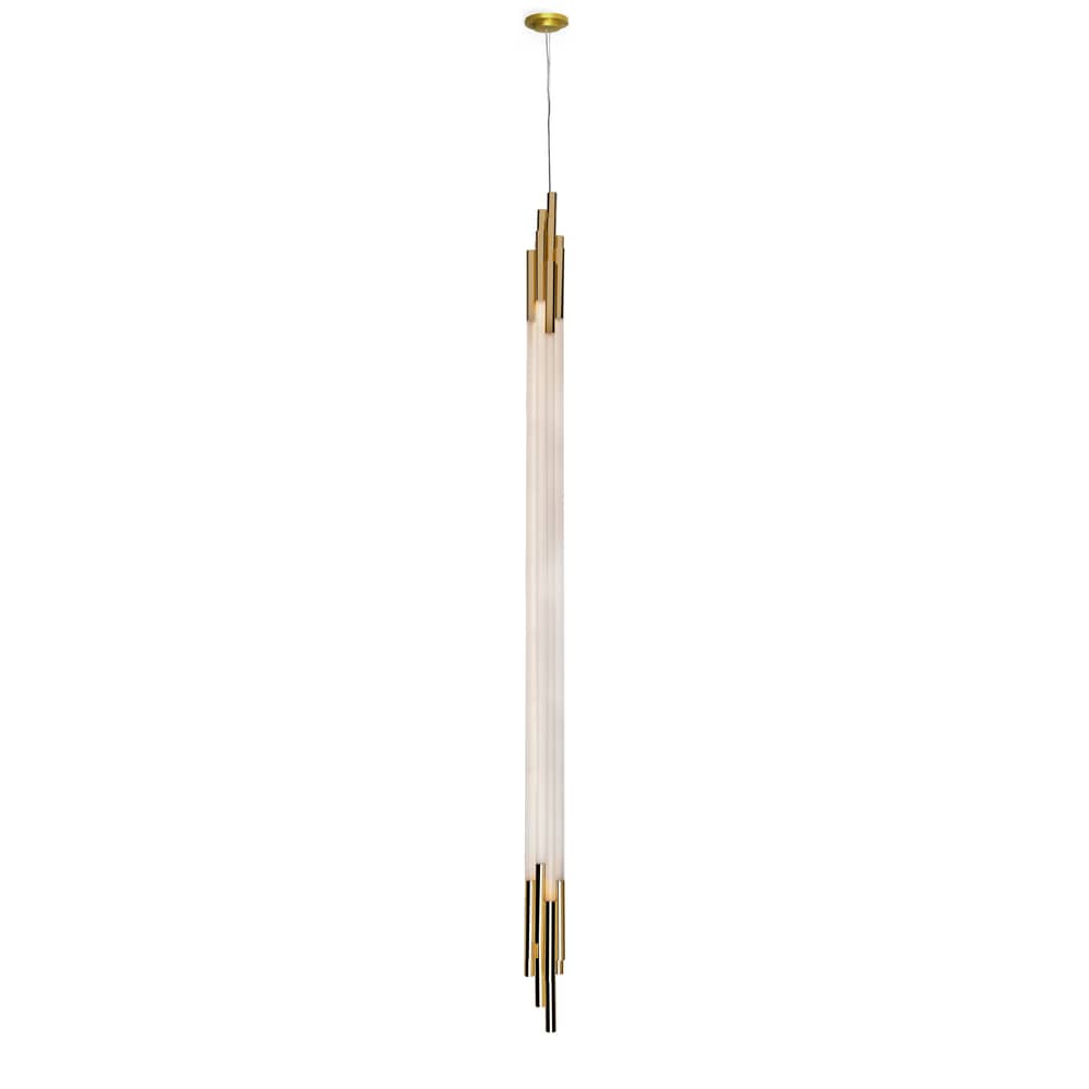 Suspension ORG Vertical Large verre blanc / LED -H 200 cm - DCW éditions - L 200 cm / Blanc & laiton - Aluminium anodisé, Verre opalin