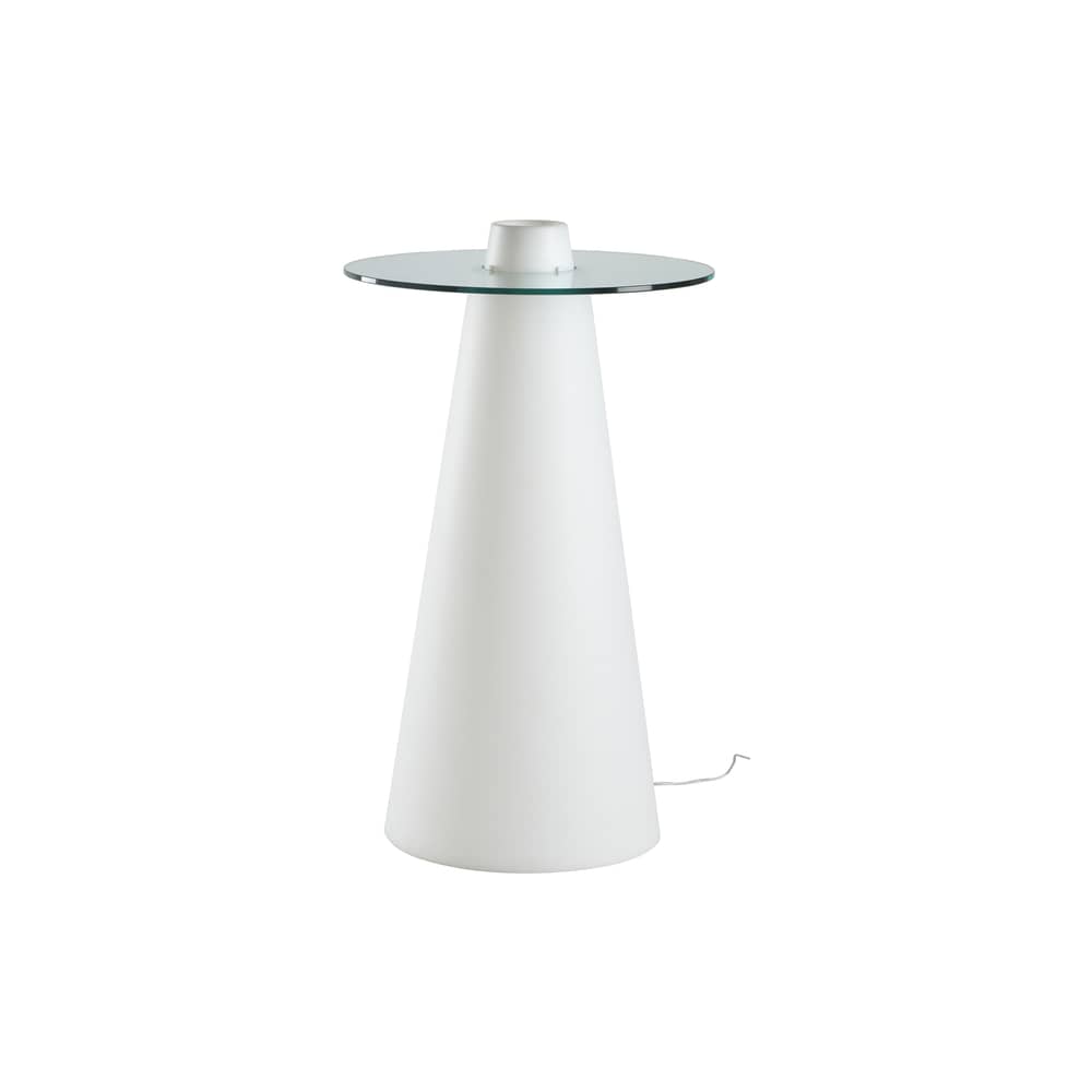 Tavolo bar alto luminoso Peak vetro materiale plastico bianco / Ø 80 x H 120 cm - Slide - Ø 80 cm / Bianco & top trasparente - Polietilene riciclabile a stampaggio rotazionale, Vetro temprato