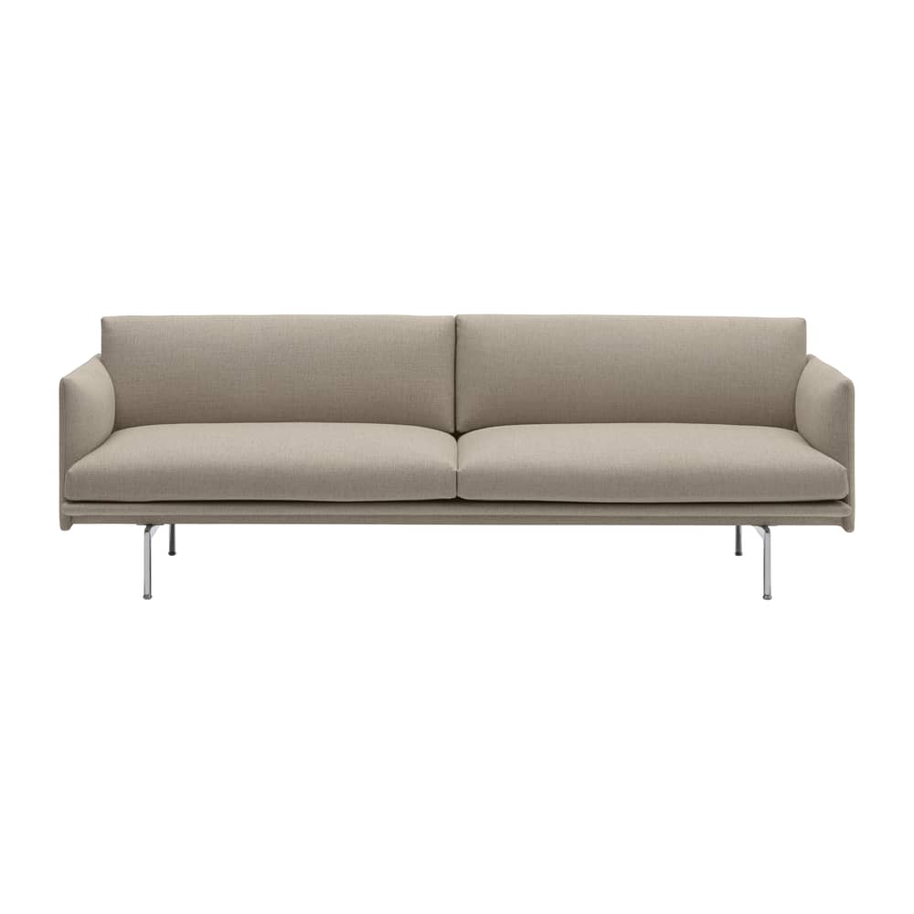 Outline Straight sofa textile beige / 3 seats - L 220 cm - Muuto - Beige (Ecriture 240) / Polished aluminium legs -  Plumes, Aluminium, Foam, Kvadrat fabric