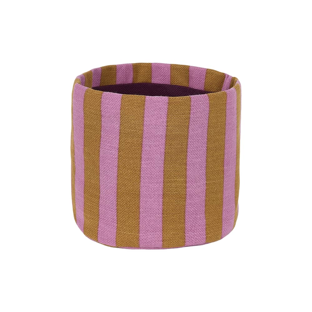  Basket textile pink / H 17 cm - NOBODINOZ - Pink & Curry / Striped - Organic cotton, Polyester