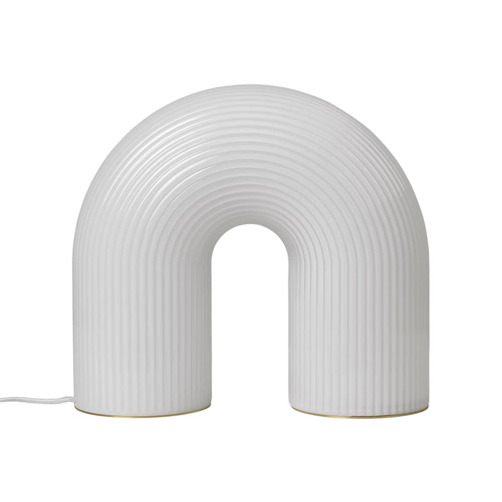 Lampe à poser Vuelta LED verre blanc / L 40 x H 36 cm - Ferm Living - Blanc - Laiton massif, Verre opalin strié