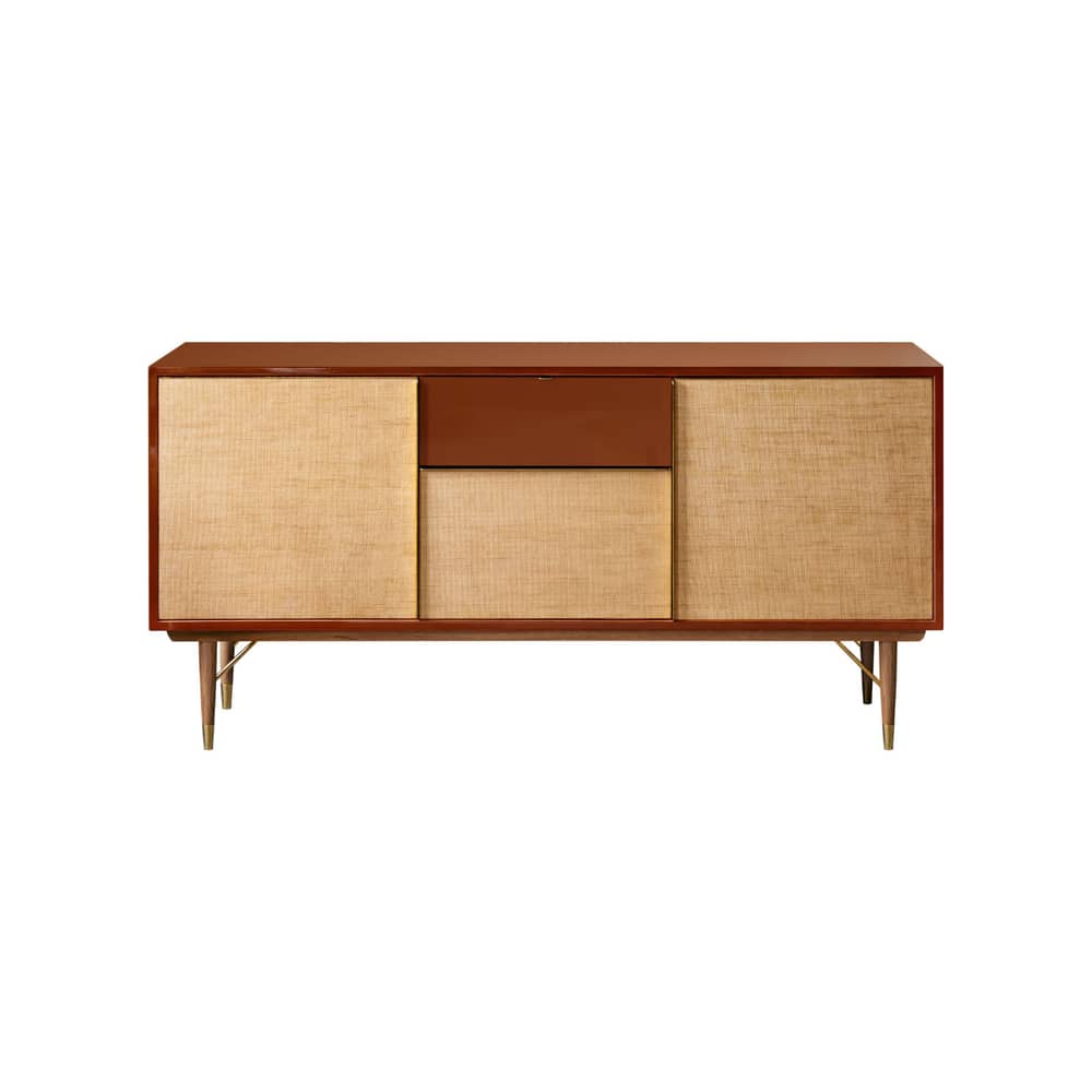 Anrichte Capri holz braun / B 160 x H 80 cm - Naturfaser & Lack - RED Edition - Siena / Natürlich - Lackierte massive Eiche, Messing, Naturfaser, Natürliche massive Eiche