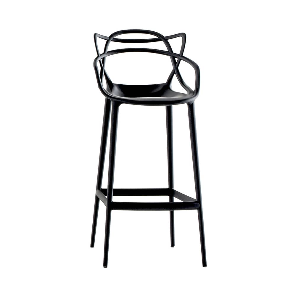 Chaise de bar Masters plastique noir / H 75 cm/ Modèle d\'exposition - Kartell - Noir - Technopolymère thermoplastique recyclé