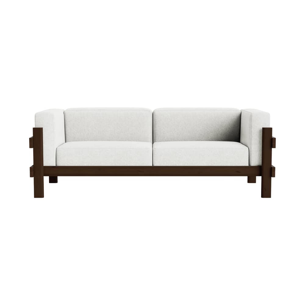 Sofa Kube textil grau / L 220 cm - Normann Copenhagen - Dunkelbraun / Hellgrau (Hallingdal 110) -  Plumes, High Density-Schaum, Kvadrat-Gewebe, Öko-zertifizierte massive Kiefer