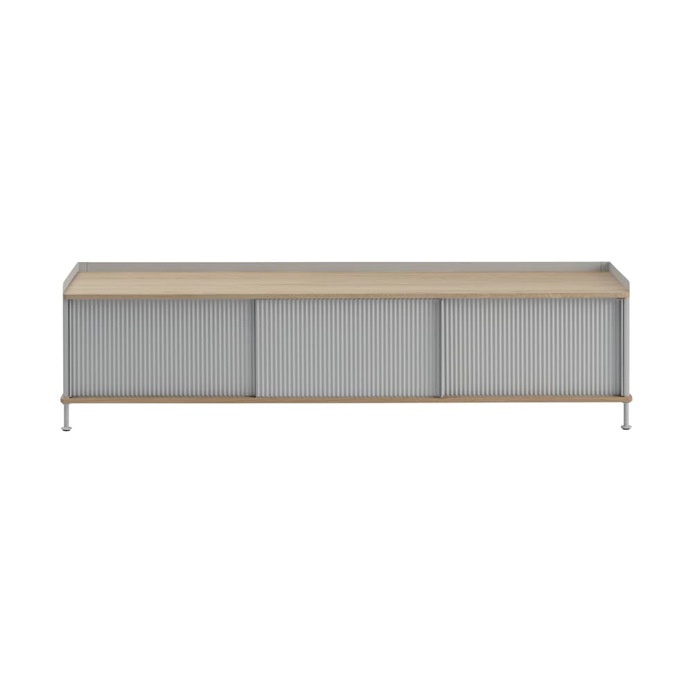 Anrichte Enfold metall grau / L 186 x H 48 cm - Muuto - Eiche / Grau - Geölte Massiveiche, lackierter Stahl