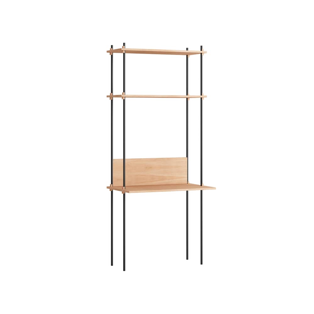 Bureau Shelving System – s.200.1.D / L 85 x H 200 x Prof. 52 / 35 cm - MOEBE - Chêne naturel / Noir - Acier, MDF placage chêne