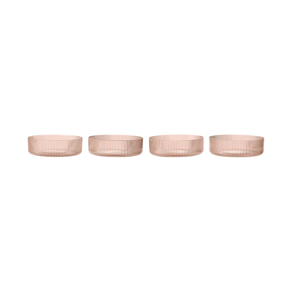 Set de 4 coupelles Ripple verre rose / Ø 12,2 cm - Ferm Living - Rose poudré - Verre soufflé bouche