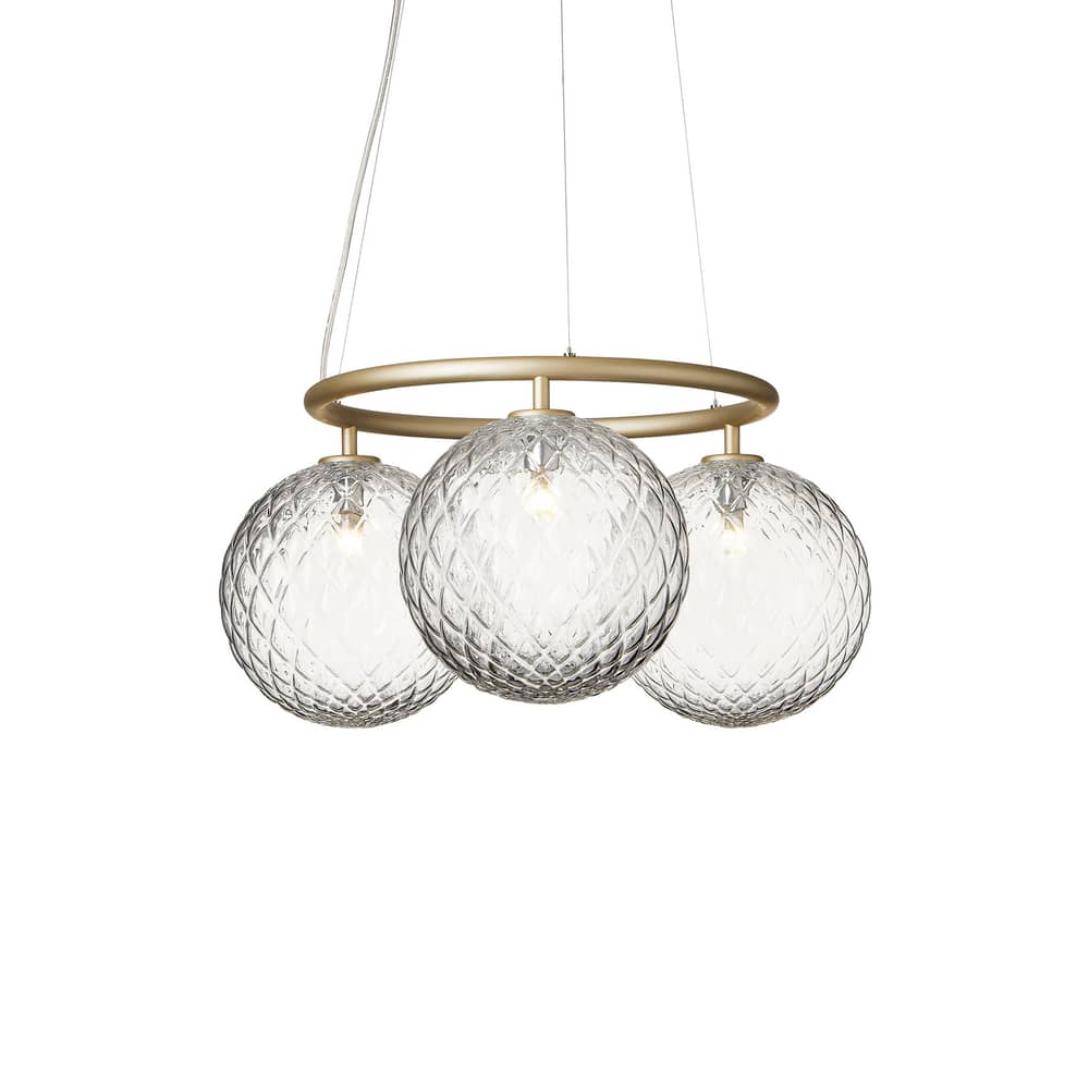Suspension Miira 3 Circular verre transparent / Ø 54 cm - NUURA - Transparent (facetté) / Doré - Aluminium, Verre soufflé bouche