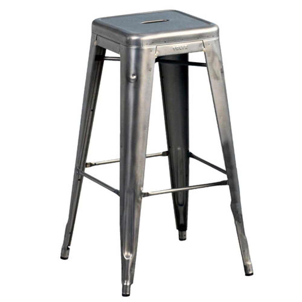 Tabouret haut empilable H Indoor métal / H 75 cm - Acier brut - Pour l\'intérieur - Tolix - Acier brut verni brillant - Acier brut verni brillant
