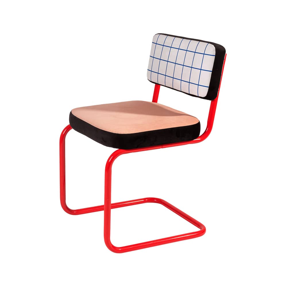 Chaise rembourrée Super Chair tissu multicolore - Seletti - Grille bleue - Contreplaqué, Métal, Mousse, Tissu polyester