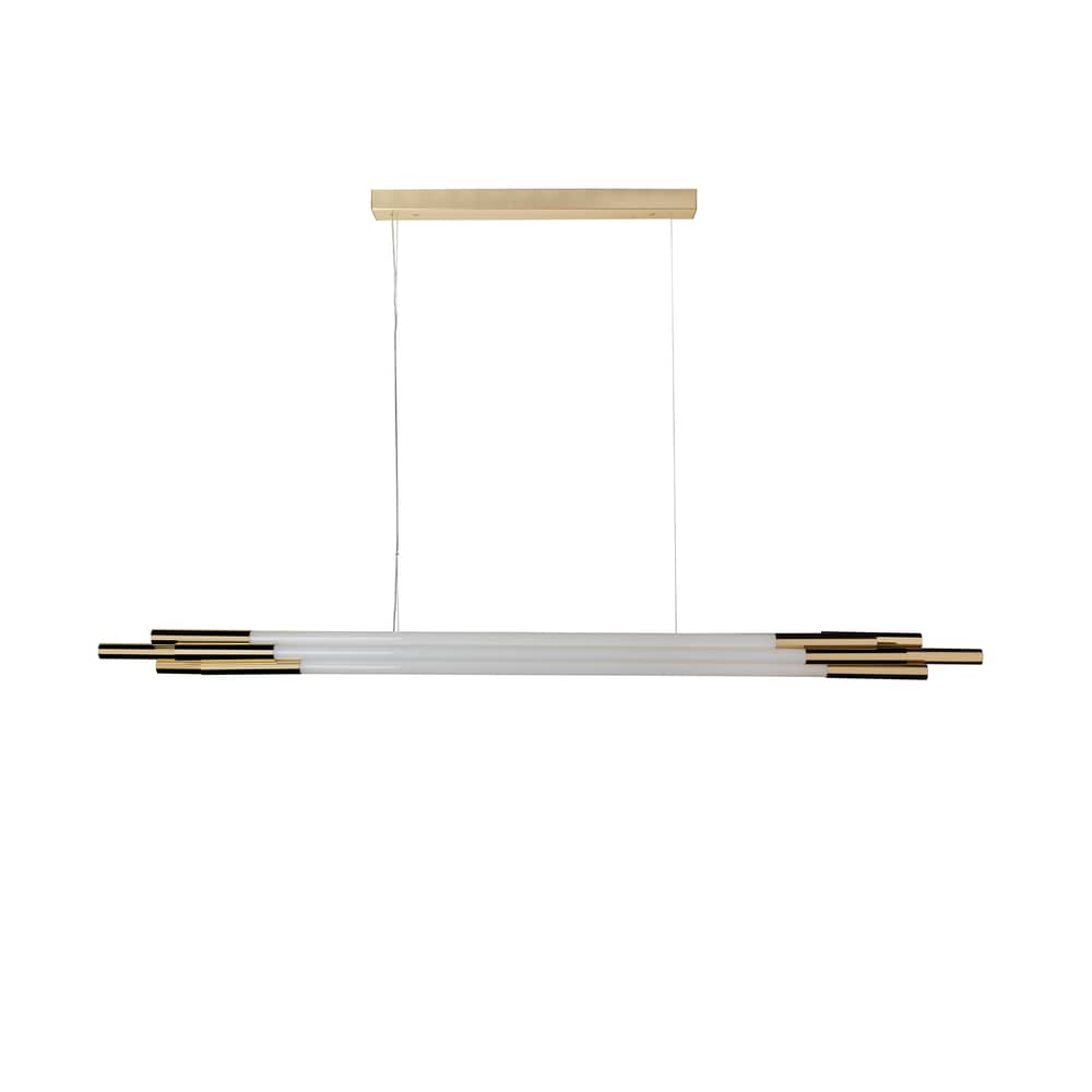 Pendelleuchte ORG Horizontal Medium glas weiß / LED - L 160 cm / Glas - DCW éditions - Messing & Weiß - eloxiertes Aluminium, Opalglas