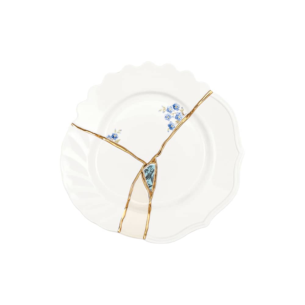 Assiette à dessert Kintsugi céramique blanc / or fin - Seletti - Blanc & or / Motifs bleus - Or, Porcelaine
