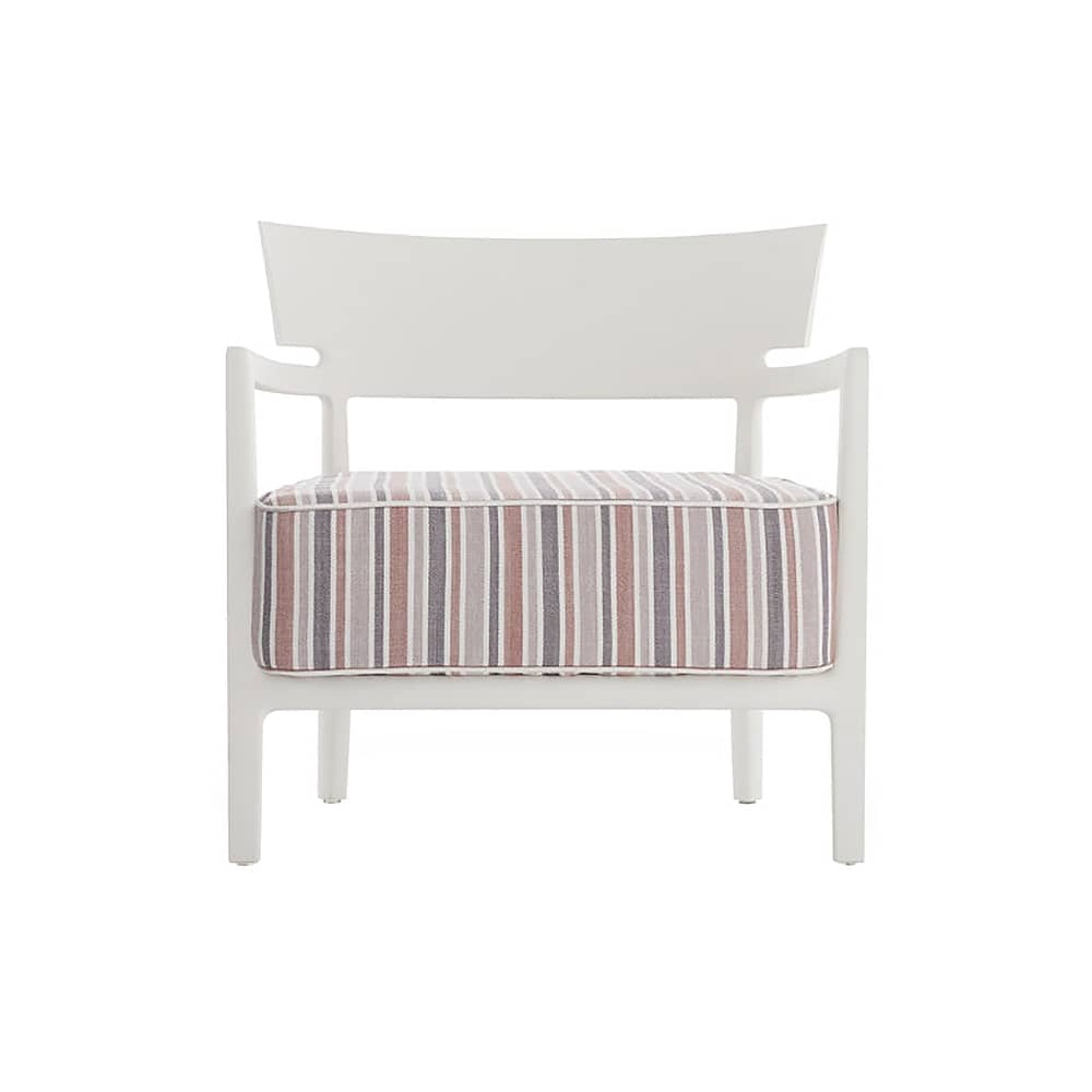 Poltrona imbottita Cara OUTDOOR materiale plastico tessuto rosso / Tessuto - Kartell - Bianco opaco / Tessuto rigato mattone - policarbonato, Schiuma di poliuretano, Tessuto outdoor