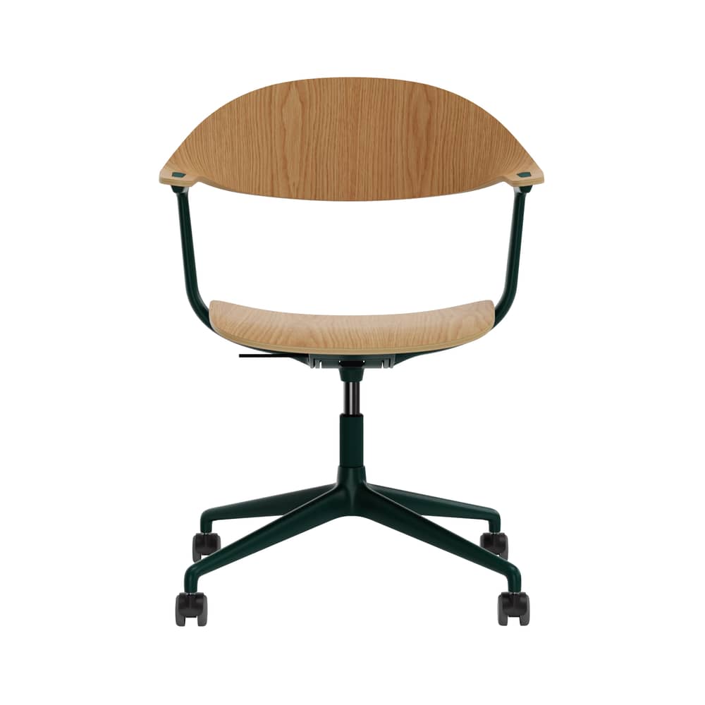 Fauteuil à roulettes Mynt / Chêne - Vitra - Chêne / Pied vert bouteille - Aluminium, Contreplaqué