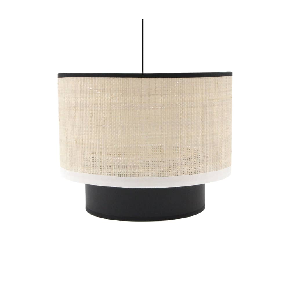 Pendelleuchte Eclipse faser beige / Bast - Ø 25 cm - Maison Sarah Lavoine - Bast / Bordüren weiß und schwarz - Baumwolle, Metall, Rabane