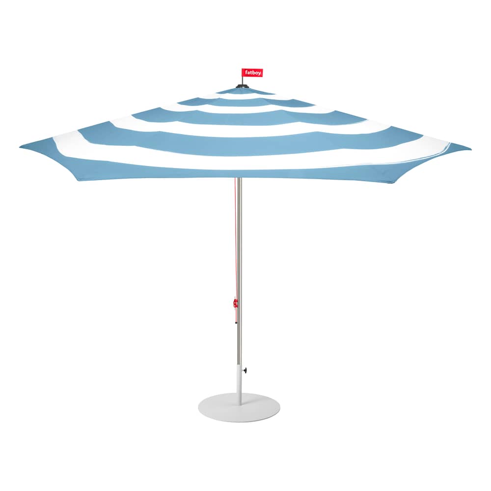 Parasol Stripesol bleu / Ø 350 cm - Base grise incluse - Fatboy - Bleu Wave / Base gris clair - Acier inoxydable, Aluminium, Toile polyester