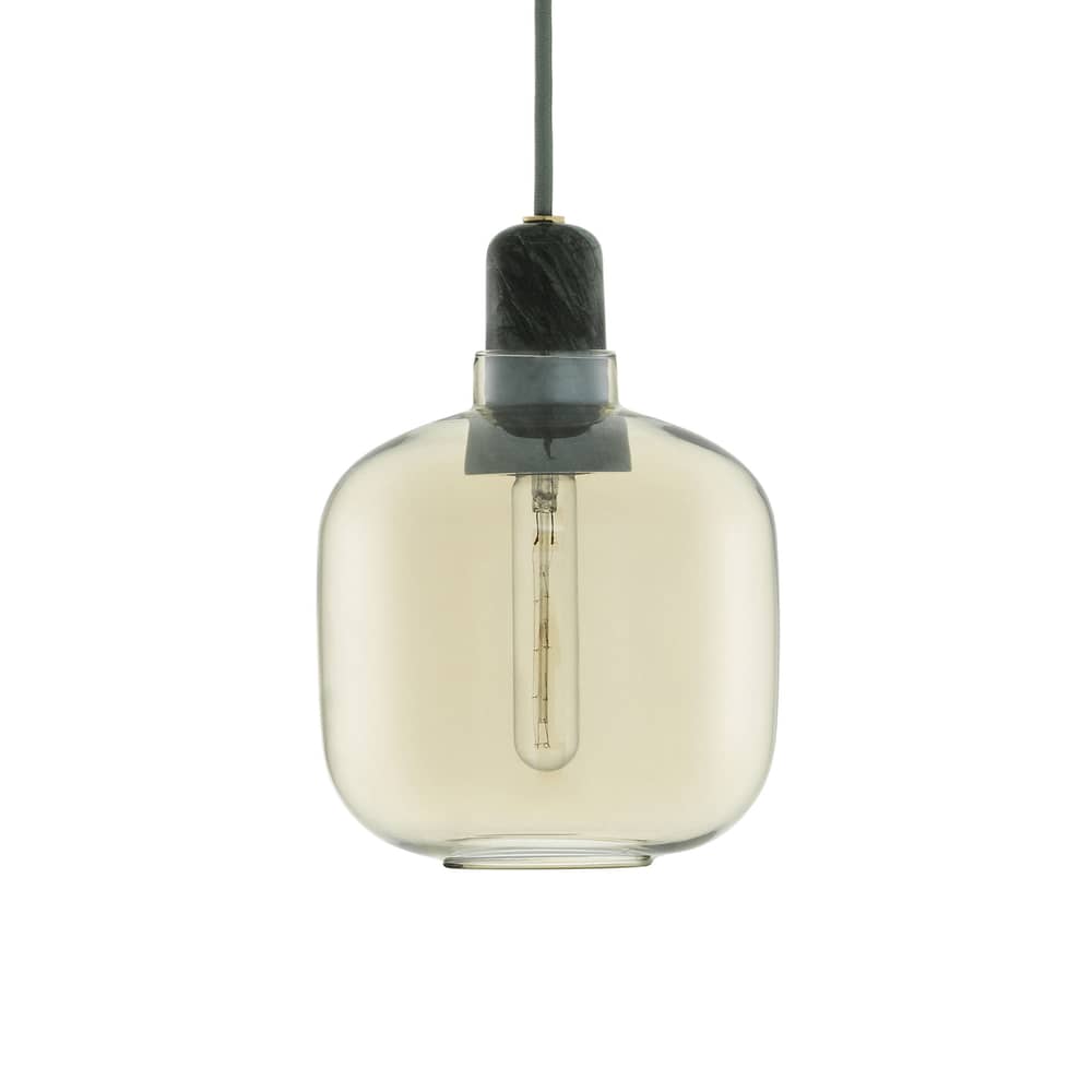 Amp Small Pendant glass stone yellow brown gold Ø 14 x H 17 cm - Normann Copenhagen - Gold / Dark green marble - Glass, Marble