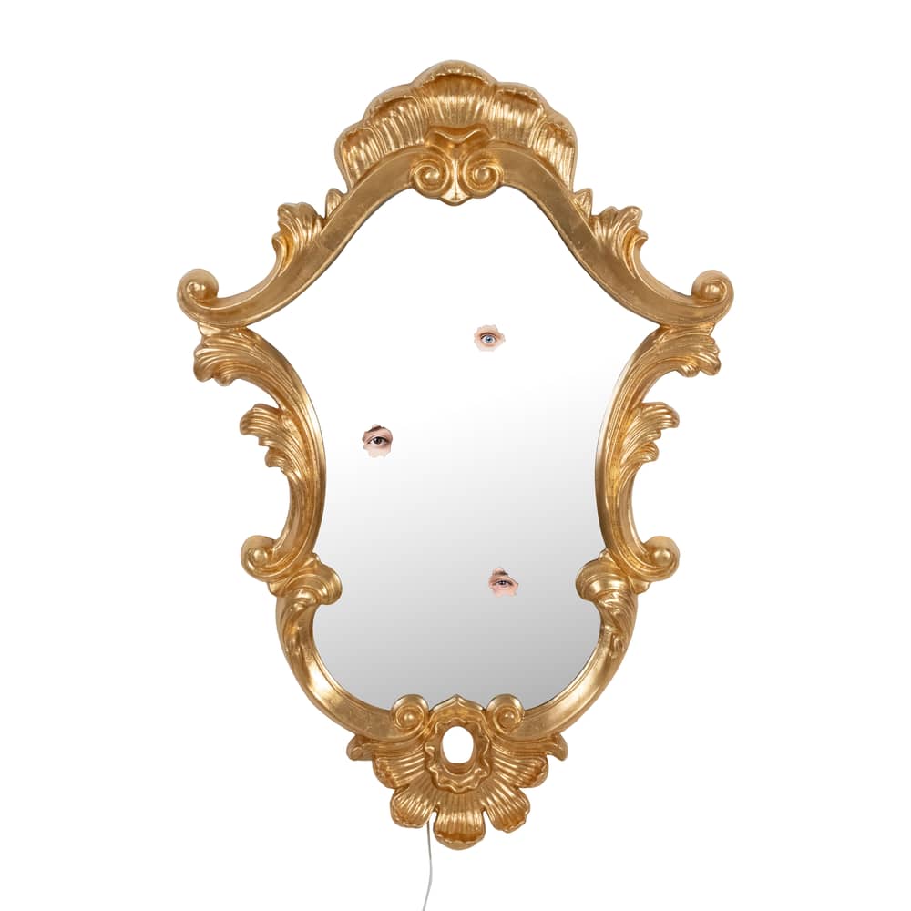 Wandspiegel Reflecting - Trilogy plastikmaterial gold / Animierter LCD-Bildschirm mit beweglichen Augen - 72 x 101 cm - Seletti - Trilogy (3 Augen) - , Glas, Polyurhethan