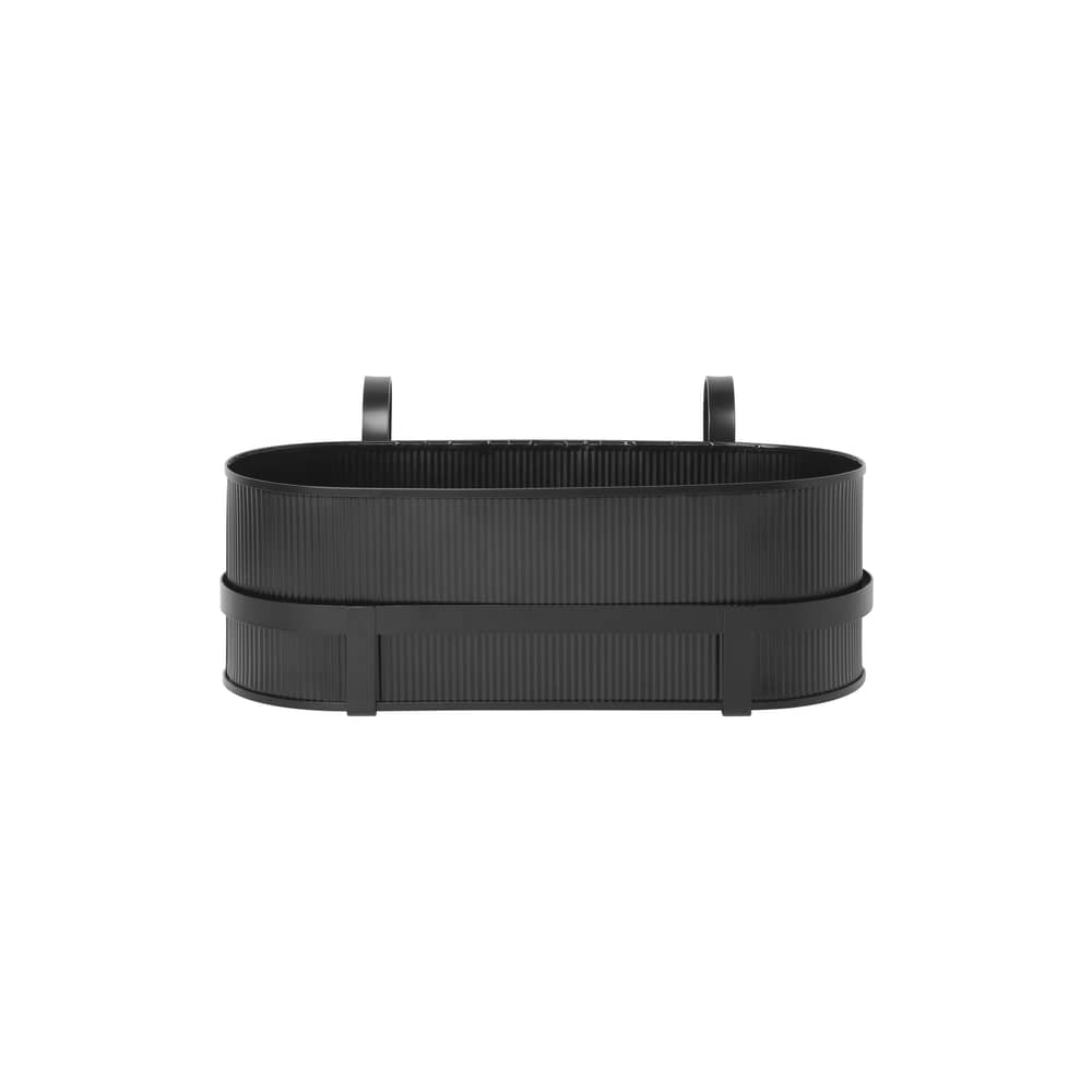 Jardinière Bau métal noir / Avec support  / L 45 cm - Ferm Living - Noir - Acier galvanisé