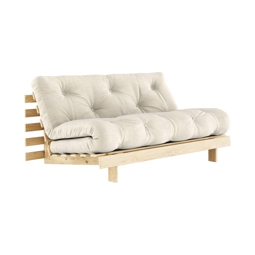Divano convertibile Roots legno bianco / L 160 cm - 3 posizioni / Struttura in pino chiaro - KARUP - Lino 914 / Pino chiaro - Espanso, Fibre riciclate miste, Pino massello certificato FSC, Tessuto