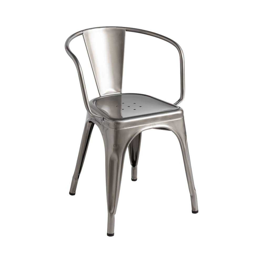 Stapelbarer Sessel A56 Indoor metall silber / Stahl - Für den Innenbereich / Neuauflage 1956 - Tolix - Roh lackiert - Stahl