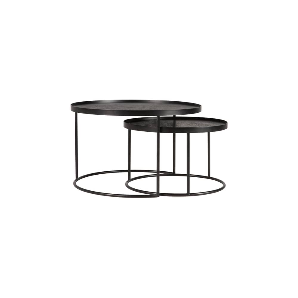  Nested tables wood black / Ø 62 x H 38 cm + Ø 49 x H 31 cm - Ethnicraft - Set 2 tables / Black - Metal, Stained plywood