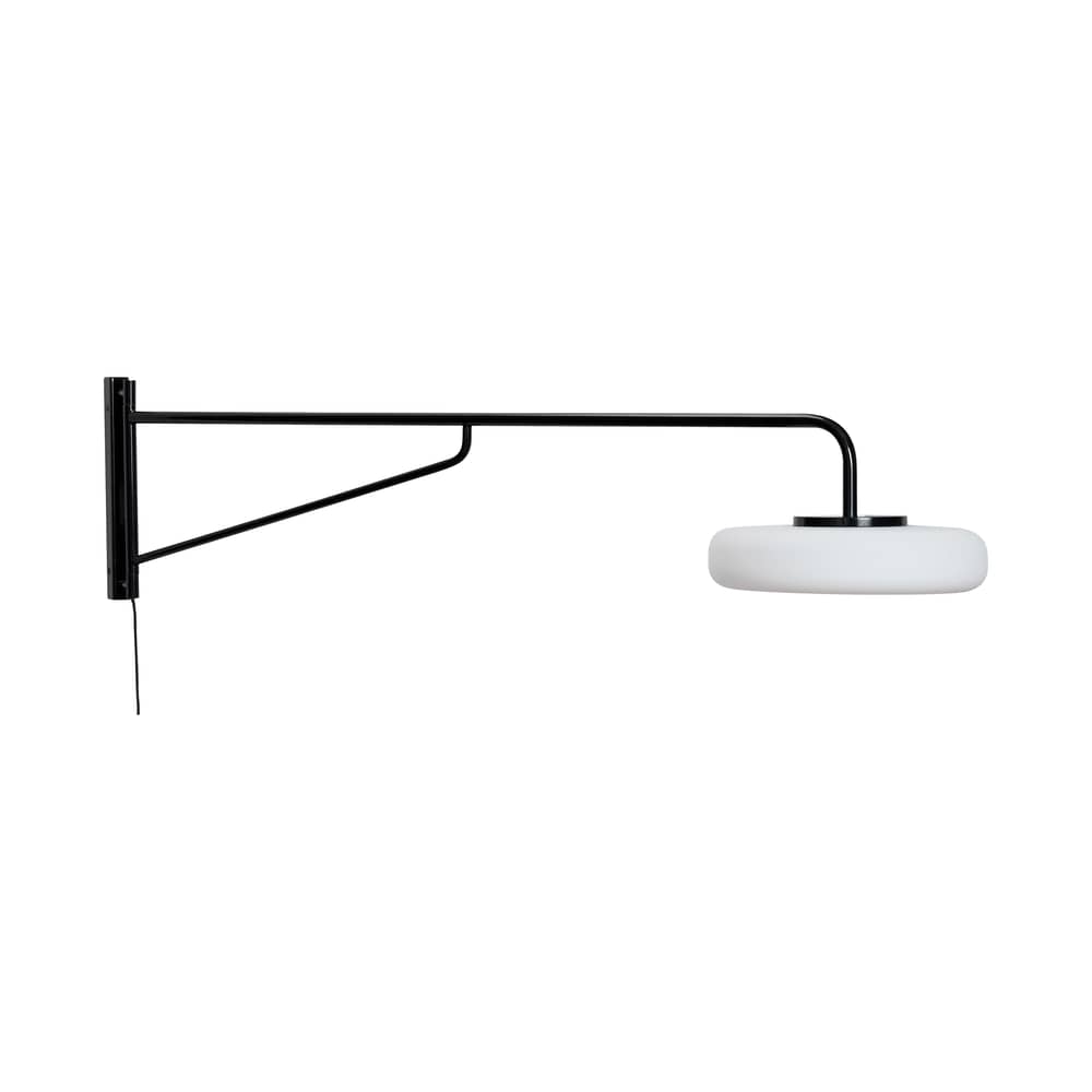 Sway LED Wall light with plug metal black / Swivel arm - L 120 cm - HÜBSCH - Black - Lacquered iron, Opal Glass