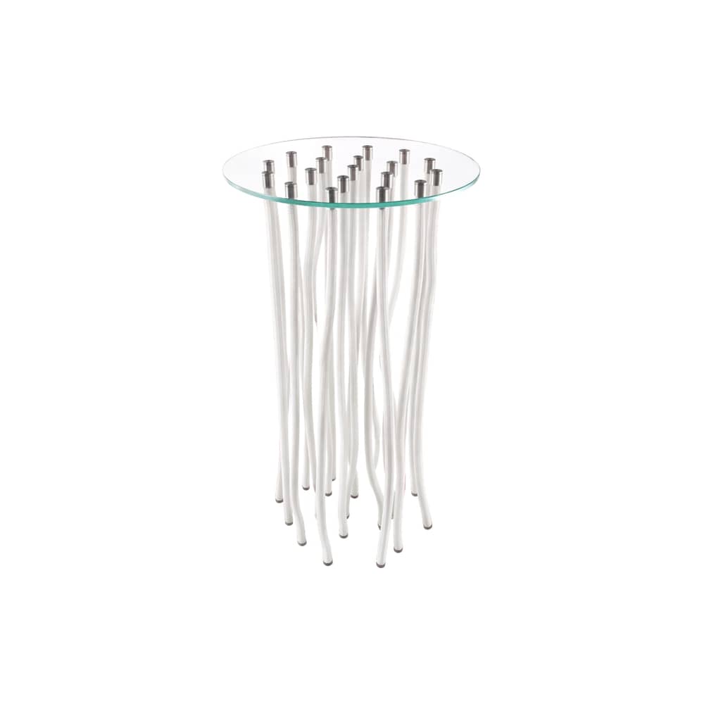 Table d\'appoint Org / Ø 60 cm x H 110 cm - Fabio Novembre, 2001 - Cappellini - Blanc & transparent - Acier, Corde polypropylène, Verre trempé