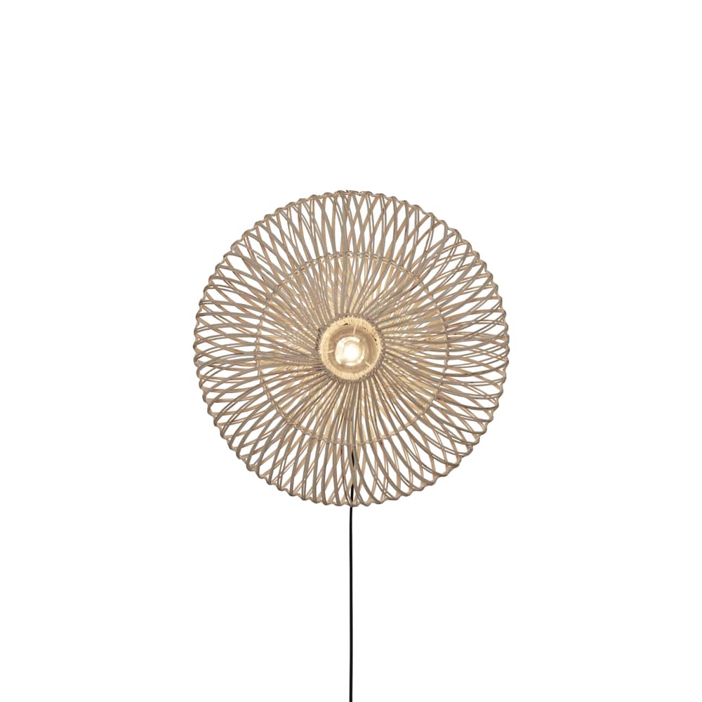 Wandleuchte mit Stromkabel Zanzibar Flat faser holz weiß / Rattan / Ø 55 cm - GOOD&MOJO - Weiß - Eisen, Rattan