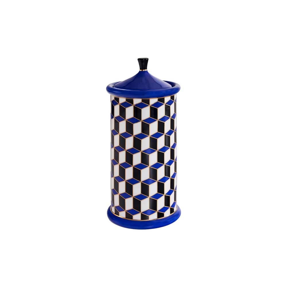 Boîte Versailles céramique bleu / Ø 11 x H 24 cm - Jonathan Adler - Bleu / H 24 cm - Porcelaine