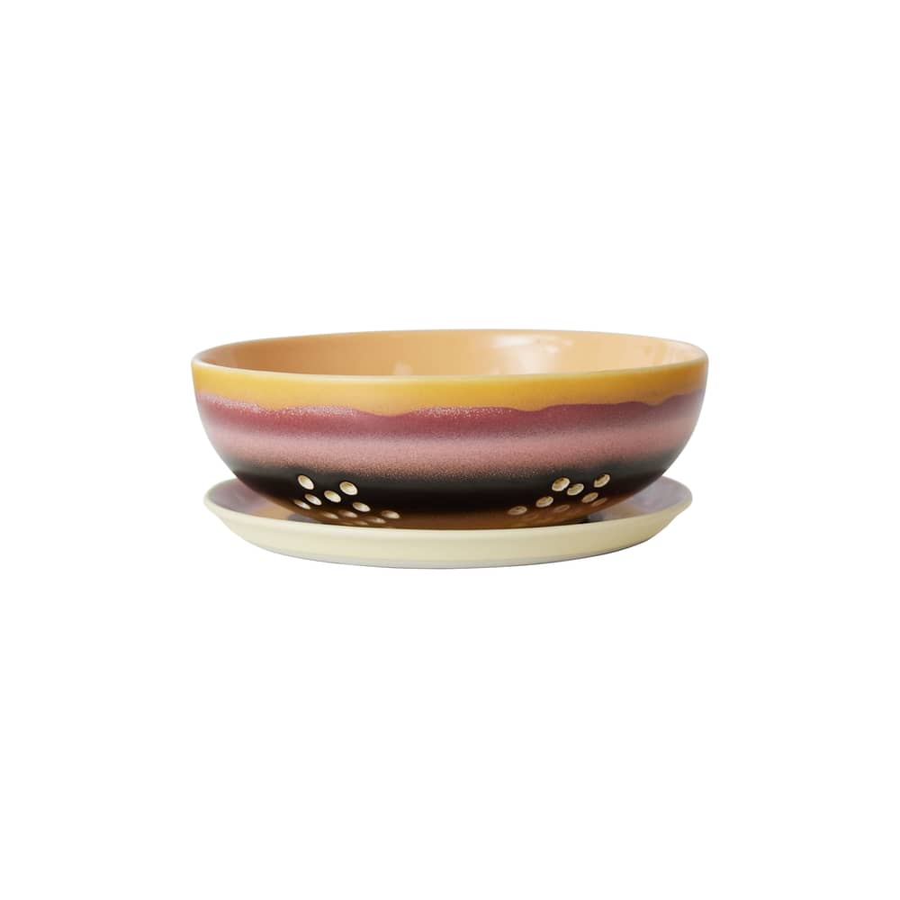 Bol à baies 70s ceramics / Passoire à fruits - Avec assiette / Ø 17,3 cm - HK LIVING - Sunset - Grès émaillé