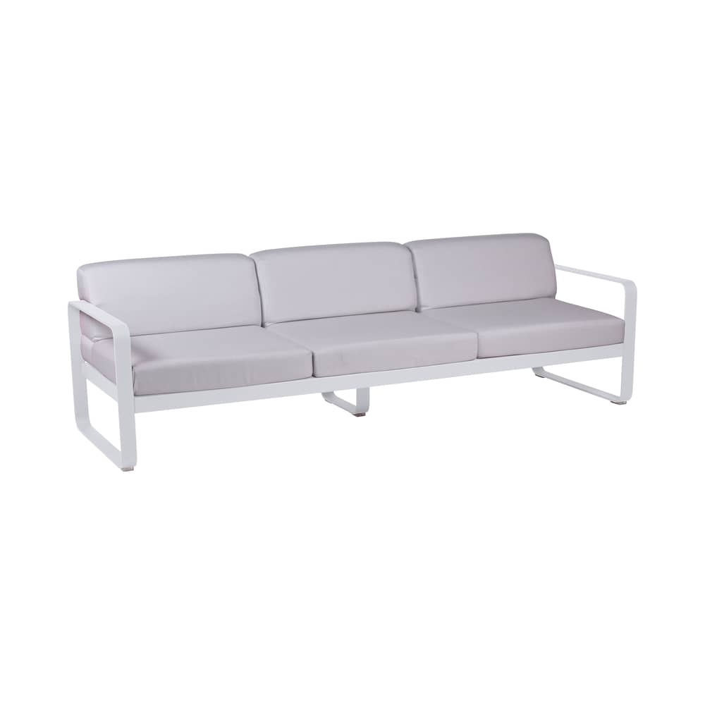 Canapé de jardin 3 places Bellevie métal tissu blanc / L 235 cm - Tissu blanc grisé - Fermob - Blanc coton / Tissu blanc grisé - Aluminium laqué, Mousse, Tissu acrylique
