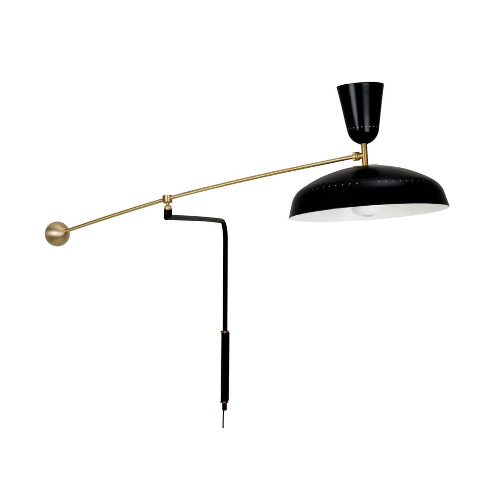 Wandleuchte mit Stromkabel G1 metall schwarz / Neuauflage des Originalmodells von 1951, Pierre Guariche - L 115 cm - SAMMODE STUDIO - Mattschwarz - Aluminium, Messing