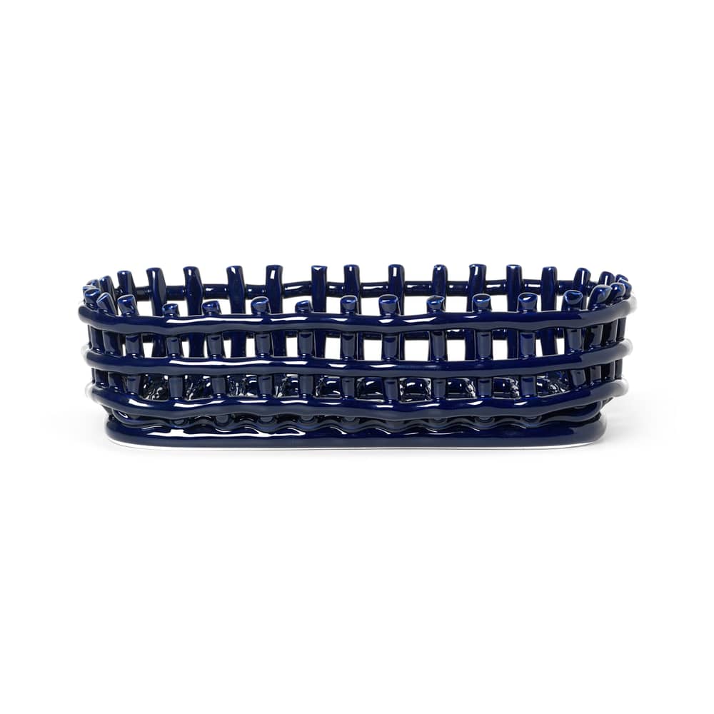 Korb Ceramic keramik blau / Oval - 30 x 15 cm - Handgefertigt - Ferm Living - Blau - emaillierte Keramik