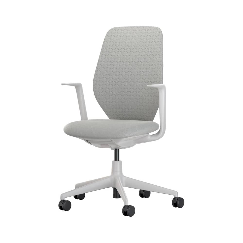 Sessel mit Rollen ACX Soft textil grau / Rückenlehne gepolstert mit Strickstoff - Vitra - Steingrau (Rückenlehne Strickstoff) - Gepolsterter Strickstoff, Polyamid, Polypropylen, Polyurethan-Schaum