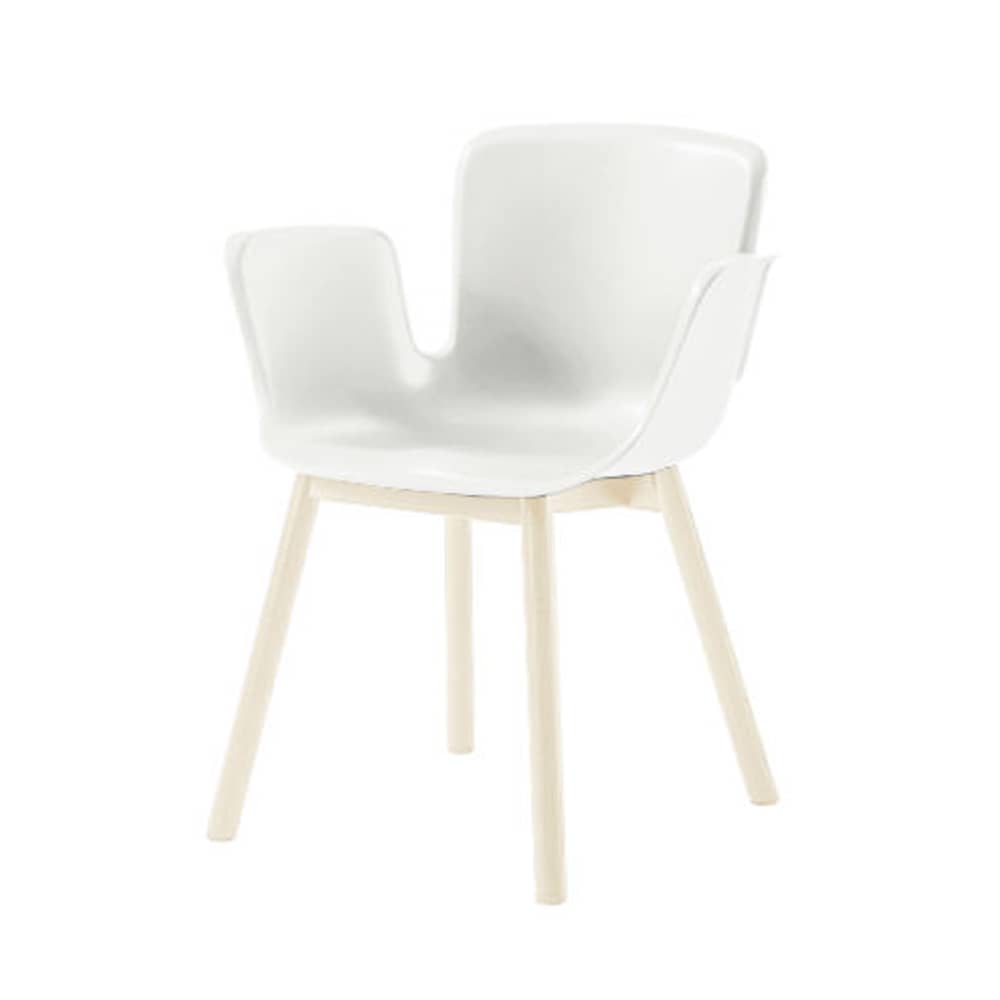 Fauteuil Juli Plastic plastique blanc / 4 pieds bois - Cappellini - Blanc - Frêne massif, Polypropylène renforcé