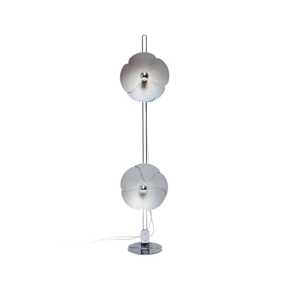 Lampadaire 2093-150 métal blanc / 2 fleurs - Olivier Mourgue, 1967 - DISDEROT - Blanc & acier - Aluminium, Inox poli, Métal laqué