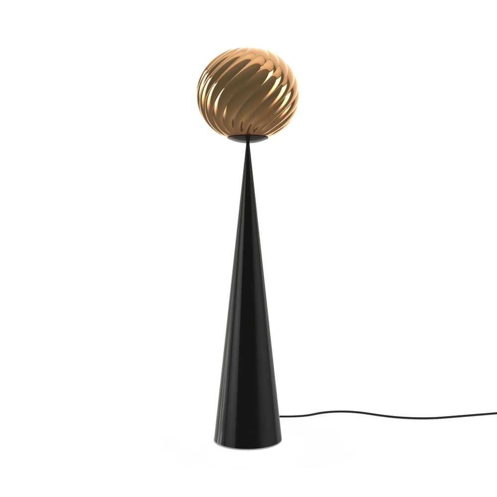 Lampadaire Whirl Cone Fat / LED - Ø 45 cm - Tom Dixon - Or / Pied noir - Acier, Polycarbonate semi-métallisé