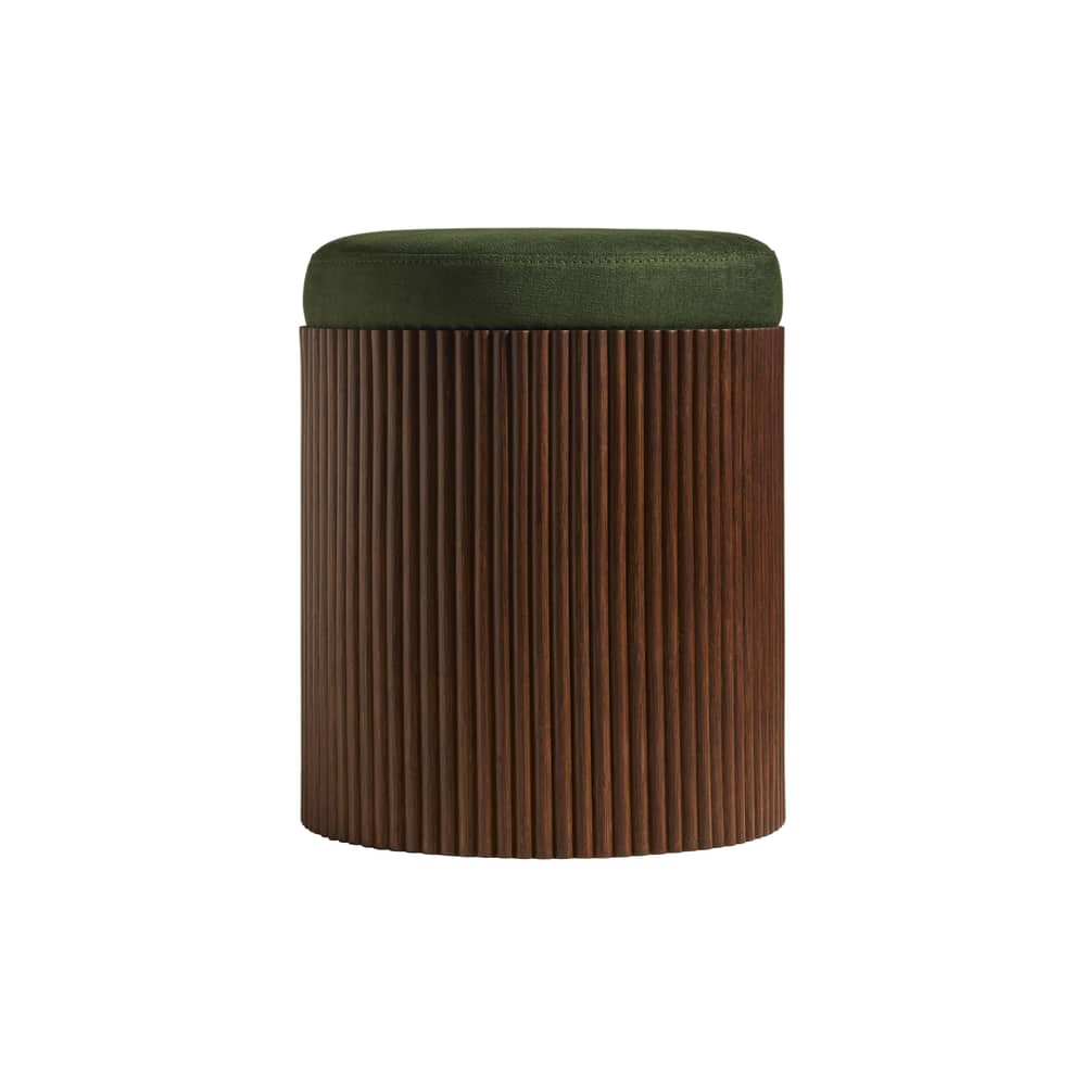 Pouf Riviera tissu vert / Table d\'appoint (coussin amovible) - Rotin & lin - Ø 36 x H 45 cm - Maison Sarah Lavoine - Vert / Rotin foncé - Bois, Lin, Mousse, Rotin
