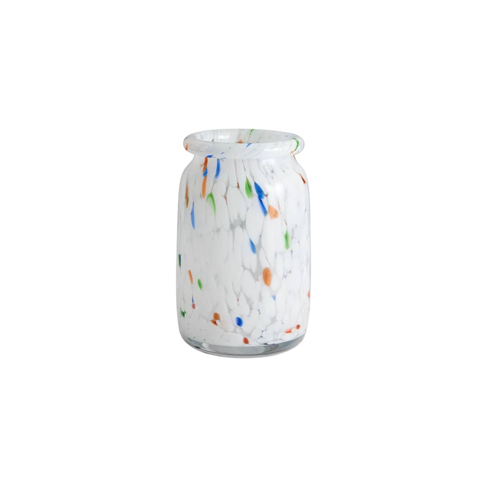 Vase Splash Roll Neck Medium / Ø 14,5 x H 22,5 cm - Fait main - Hay - Blanc / Points multicolores - Verre soufflé
