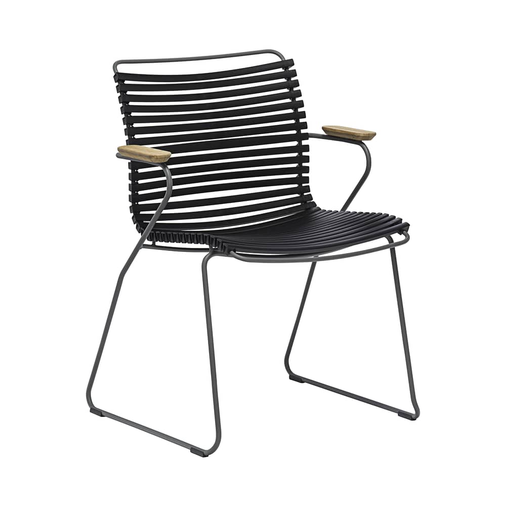 Fauteuil Click Dining plastique noir / Accoudoirs bambou - Houe - Noir - Acier thermolaqué, Bambou, Polypropylène