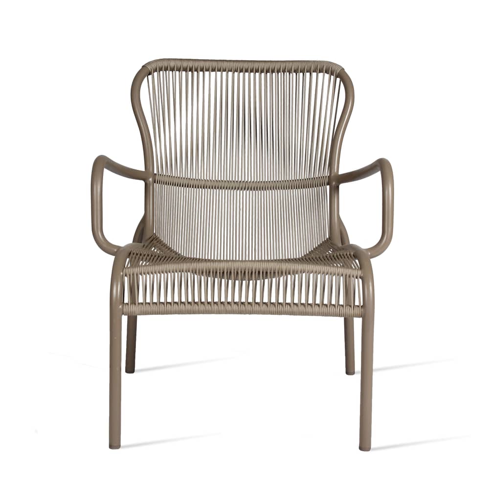 Poltrona bassa Loop Lounge materiale plastico tessuto beige / impilabile - Cordura polipropilene tessuta manualmente - Vincent Sheppard - Talpa - Alluminio termolaccato, Corda in polipropilene